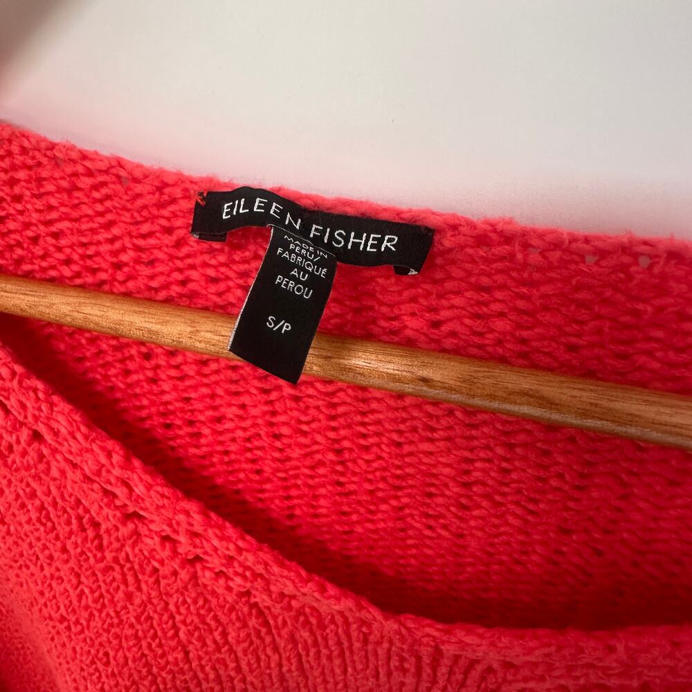 EILEEN FISHER V Neck Peruvian Cotton Crimp V-Neck Dark Coral Sweater // S - Picture 5 of 10